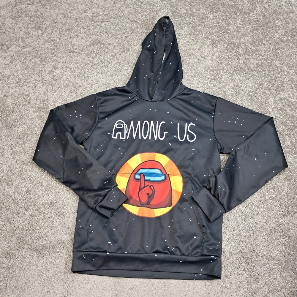 Among Us Red Impostor Shh Space Graphic Hoodie Kids Medium KM Black Pullover